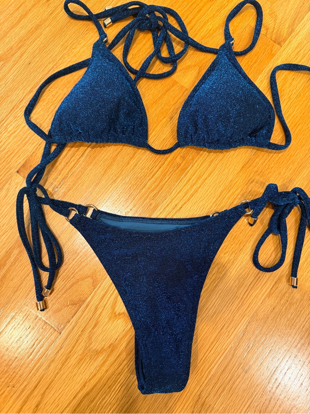 Women’s Navy Shimmer Triangle Bikini - Brand